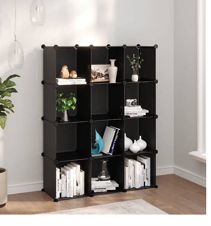 Sonnewelt Würfelregal 16-teilig Schwarz - Steckschrank Mit Türen Für Kleidung & Spielzeug