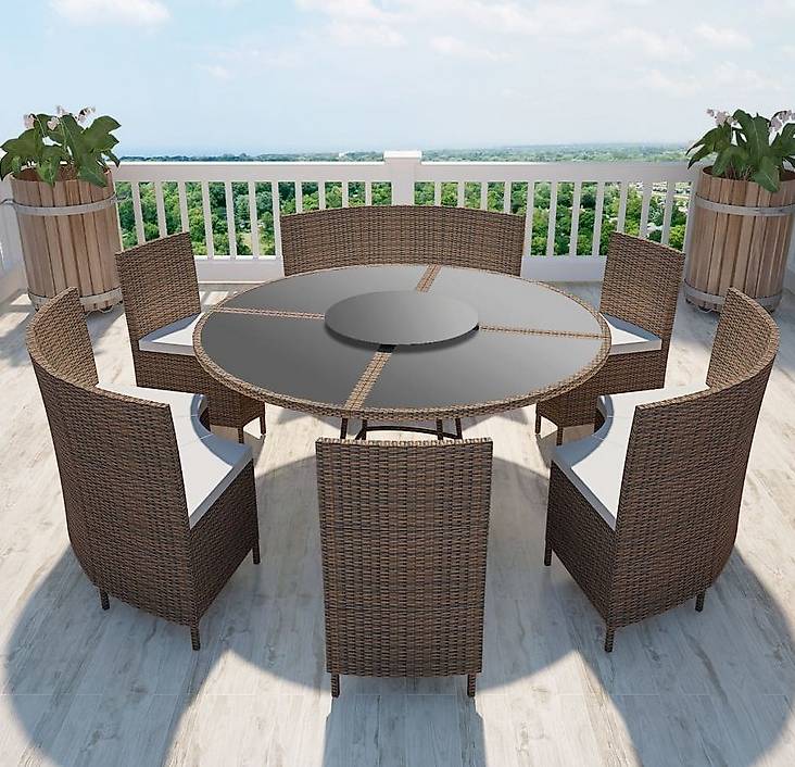 Garten-Essgruppe 13-tlg. Poly Rattan 12 Personen Rund Braun in Zug