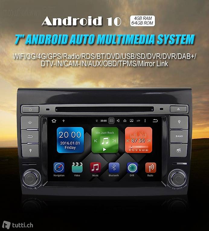 7" Android 10.0 Multimedia Für Fiat Bravo (20072014) in