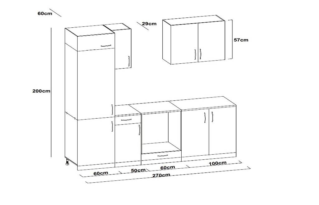 Küchenzeile für Einbaukühlschrank 7-tlg. Hochglanz Weiß 270 in Zug