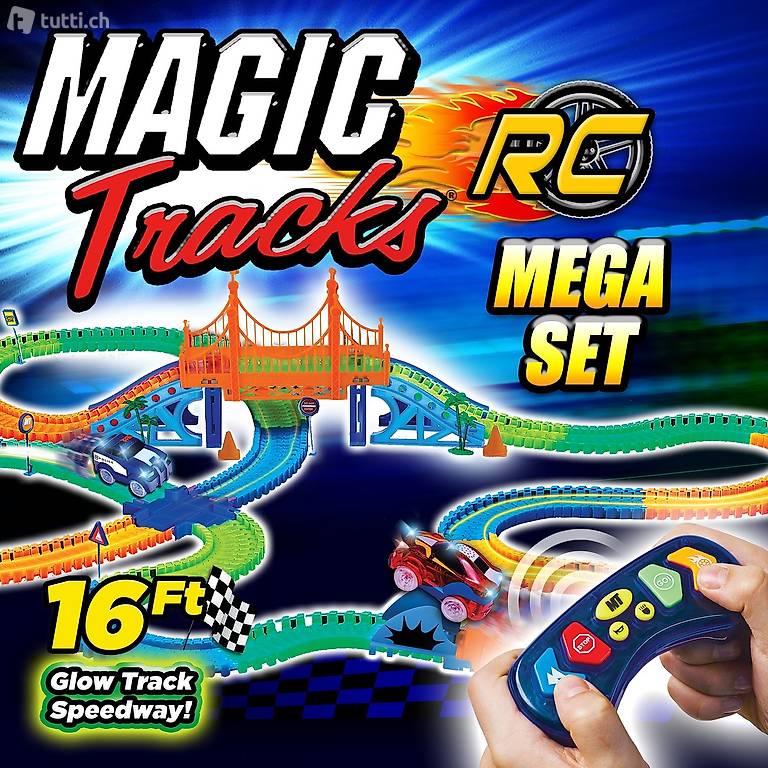 As seen on TV Magic Tracks RC 16 Ft Mega Set Bend Flex Glow 2 Turbo Cars Remotes 