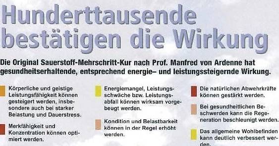 Sauerstoff Mehrschritt Therapie Nach Prof Von Ardenne Im Kanton Tessin