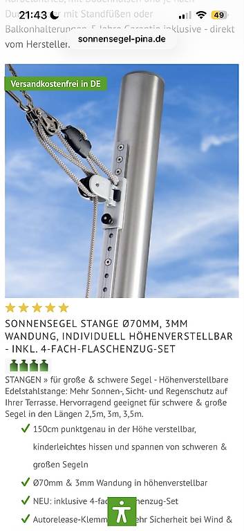 3 Stk. Sonnensegel Stangen hhenverstellbar Cantone Berna - tutti.ch