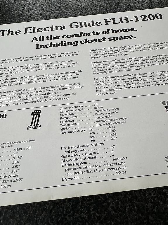 Harley Prospekt, Katalog, Electra Glide FLH 1200 von 1979 im Kanton
