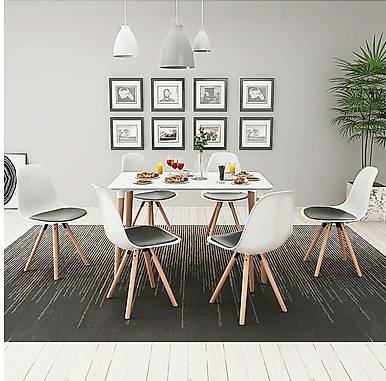 7-teilige Essgruppe Tisch Stühle Weiss und Schwarz in Zug kaufen