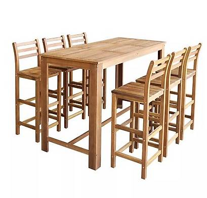 Siebenteiliges Bartisch- und Hocker- Set Akazienholz Massiv in Zug