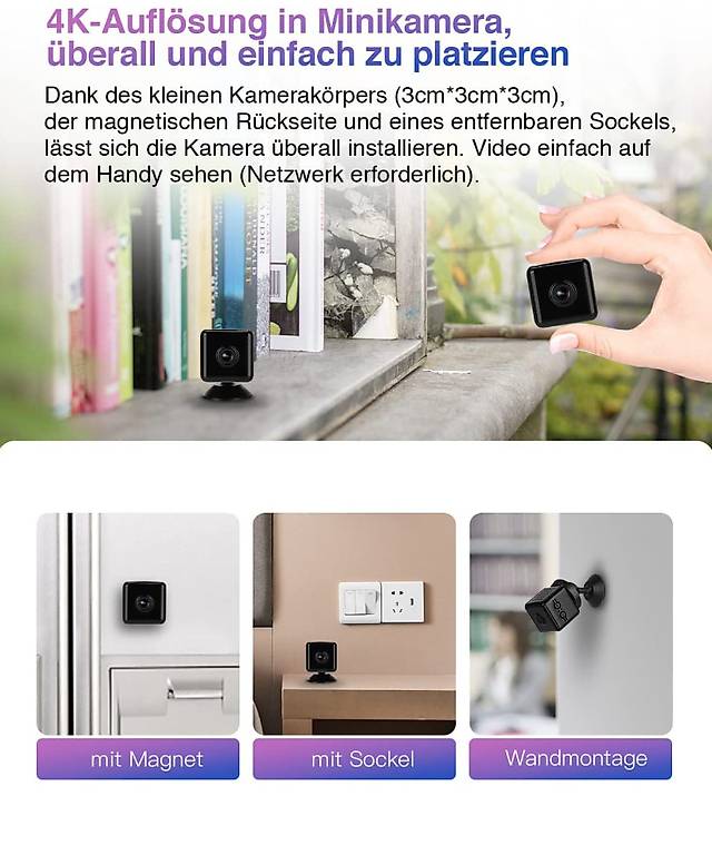 Mini Kamera 4K HD WLAN Live Übertragung Handy App Mini im Kanton