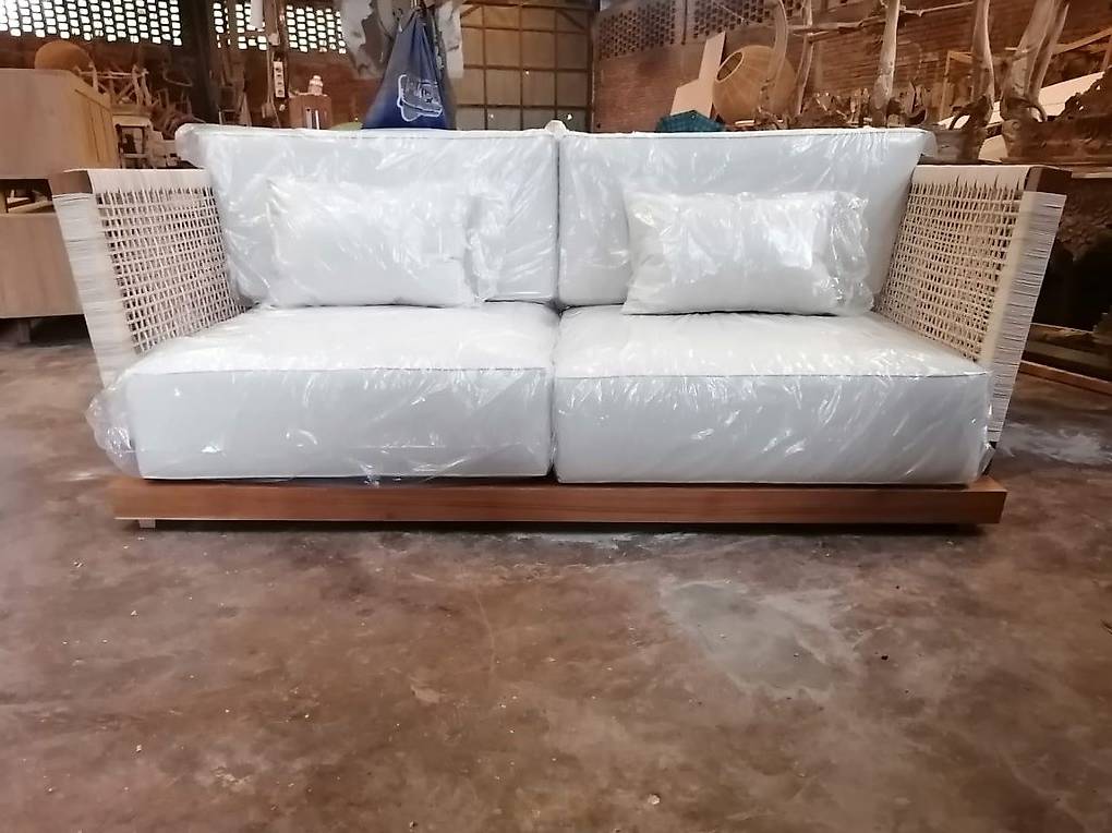 Natur Rattan Sofa Couch Polstermöbel Lounge Liege Sessel