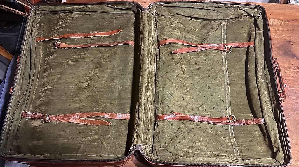Valise Vintage Cuir - Années 70 - Grande Taille - Marron - Fabriquée En Italie - Occasion
