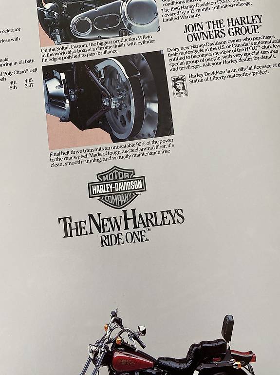 Harley Prospekt, Katalog, Broschüre Softail Custom 1986 im Kanton