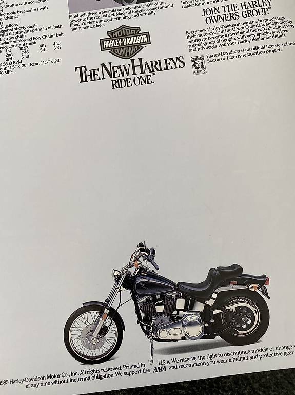 Harley Prospekt, Katalog, Broschüre Softail 1986 im Kanton Zürich