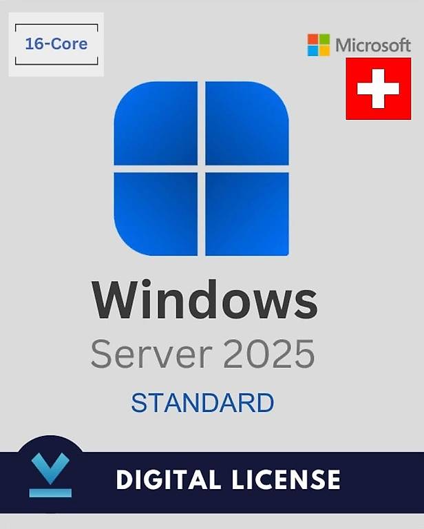 Microsoft Windows Server Standard 2025 64 Bit 32 Kerne Cantone Zurigo