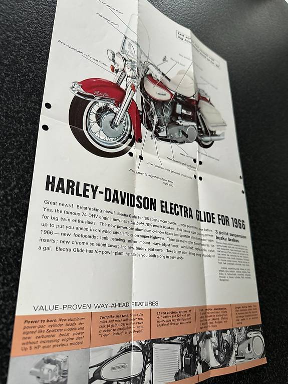 Harley Prospekt, Katalog, Electra Glide FLH 1200 von 1966 im Kanton