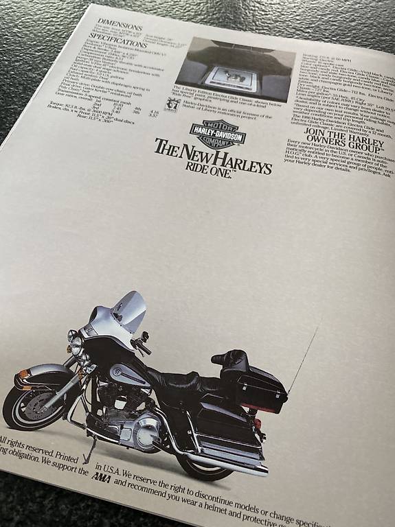 Harley Prospekt, Katalog, Broschüre Electra Glide 1986 im Kanton Zürich