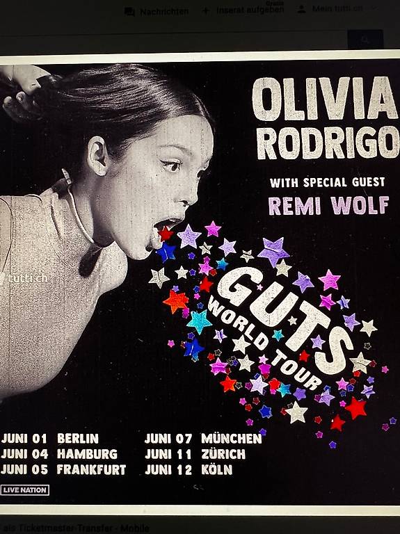 1x Olivia Rodrigo Stehplatz Ticket Konzert Am 11 06 24 ZH Im Kanton