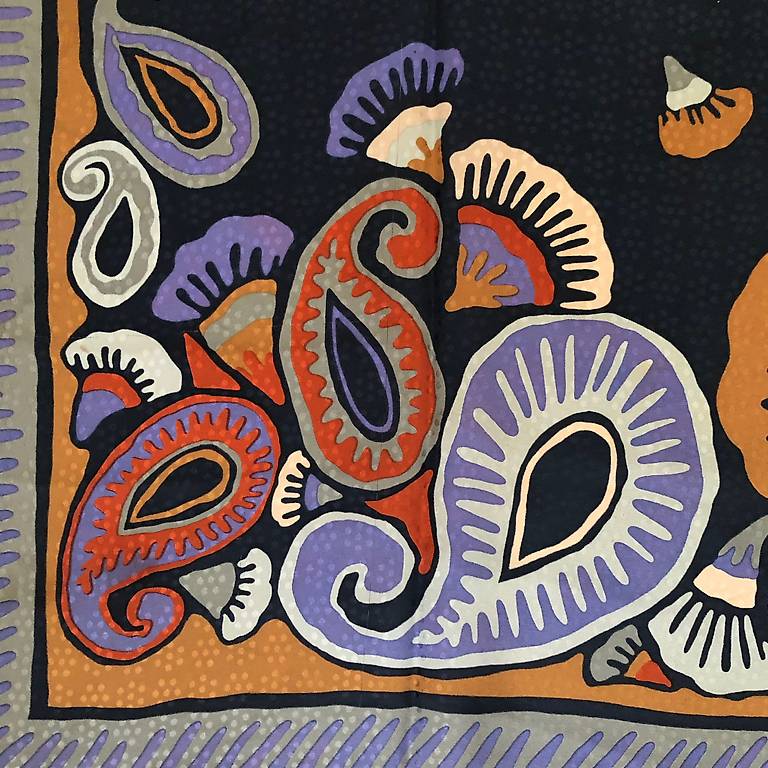 Foulard Vintage Fisba Stoffels En Soie - Fait Main Italie, Motif Géométrique, Bon état