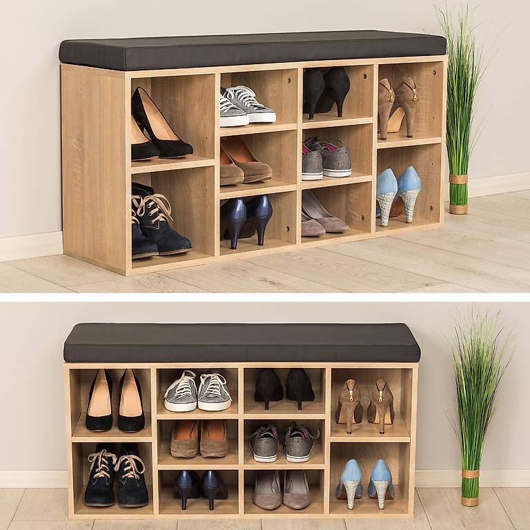 Scarpiera Con Seduta Imbottita E Cassetto HOMCOM – 3 Scomparti Per Ingresso E Corridoio – Marrone Rustico 76,5 Cm