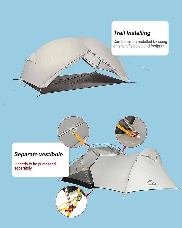 Naturehike Mongar Ultraleichtes Zelt 2 Personen Wasserdicht & Winddicht Kuppelzelt Kleines Packmaß Camping Zelt für Outdoor, Rucksack, Festival