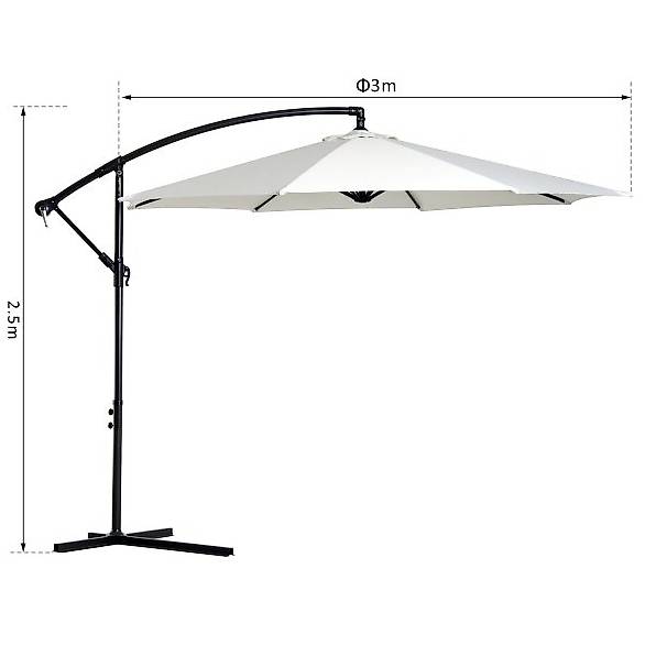 CLIPOP Ombrellone A Sbalzo Da Giardino 3m – Base A Croce In Metallo – Tessuto Poliestere 180g/m² – Regolazione 360° E Manovella – Grigio - 3