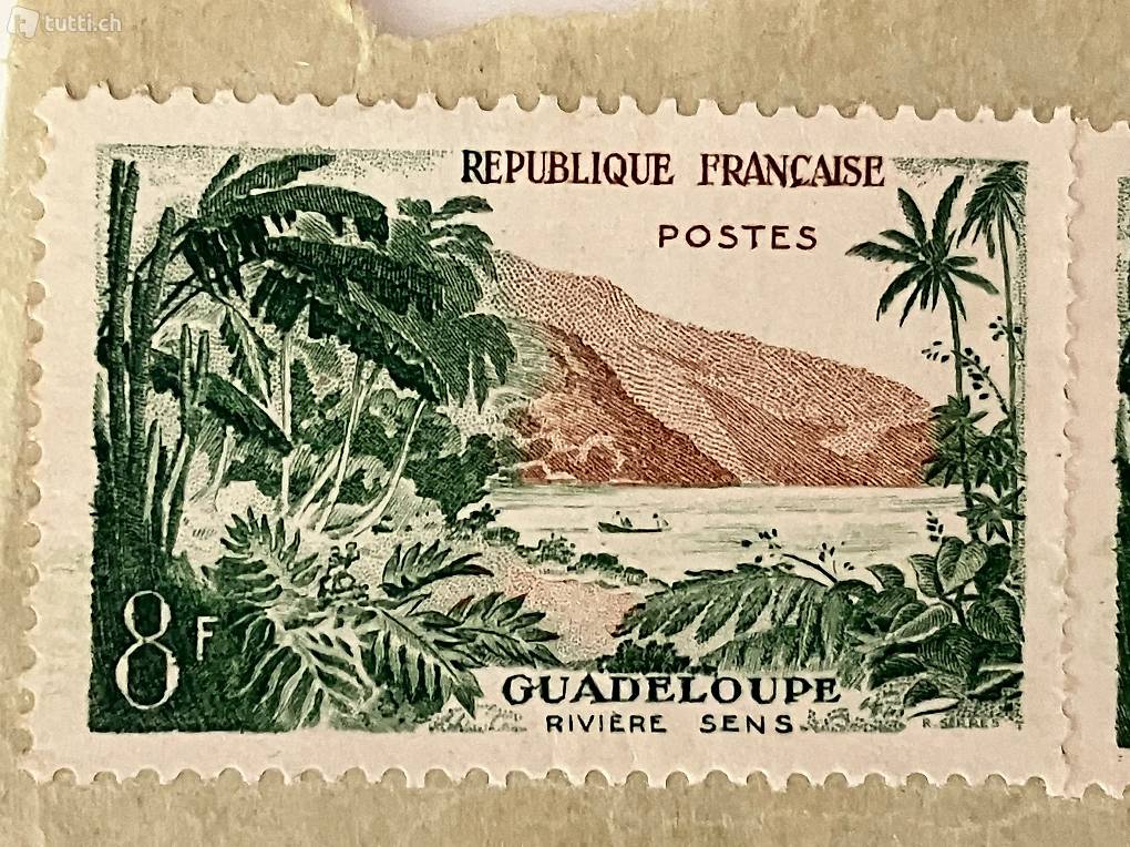 2 francobolli francesi del 1957, Guadeloupe 8F