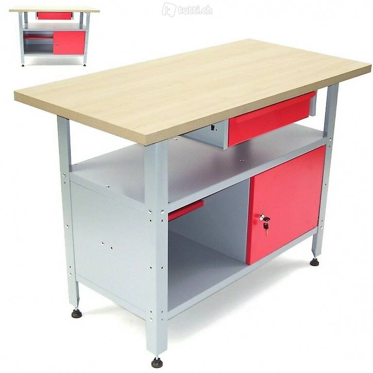  Werkbank 120 mit Holzarbeitsplatte Werktisch Schubladen