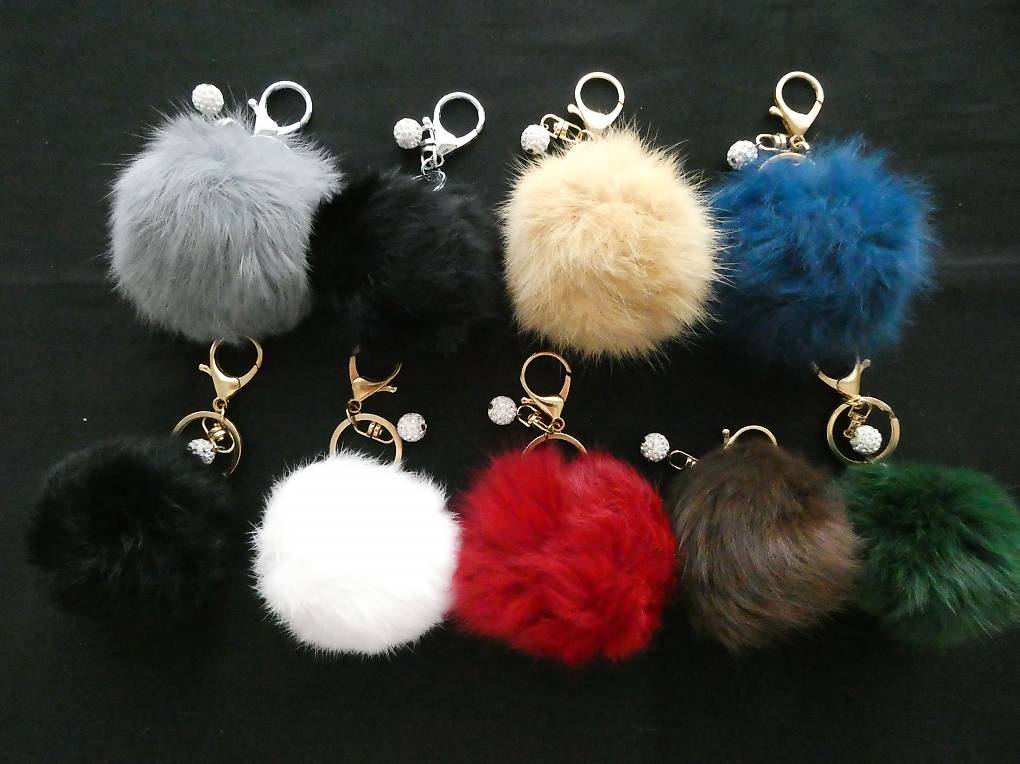 Pompom Hasenfell Taschenanhänger Schlüsselanhänger Strass