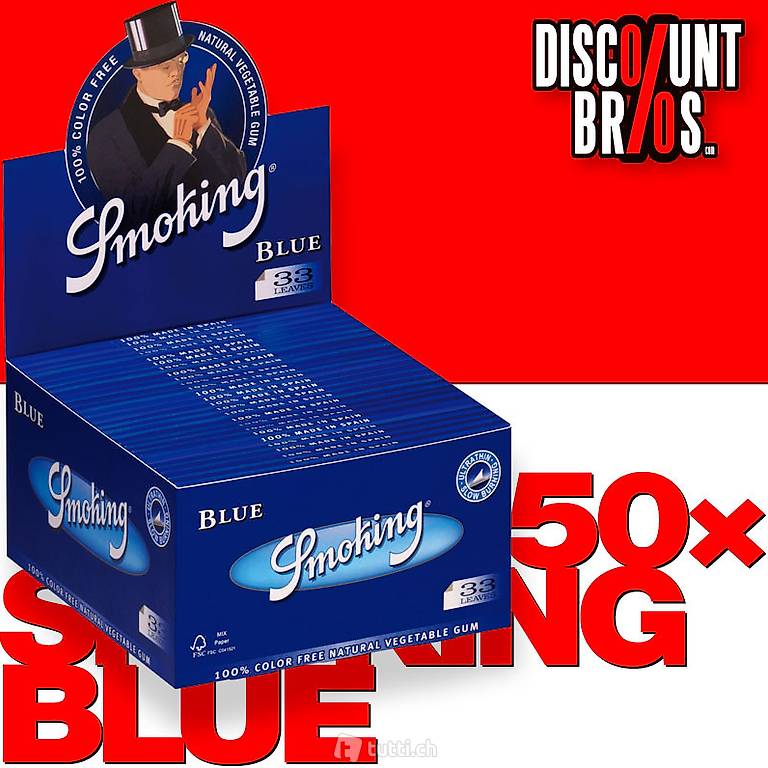  50 × SMOKING BLUE King Size Papers Blau 33 Blatt
