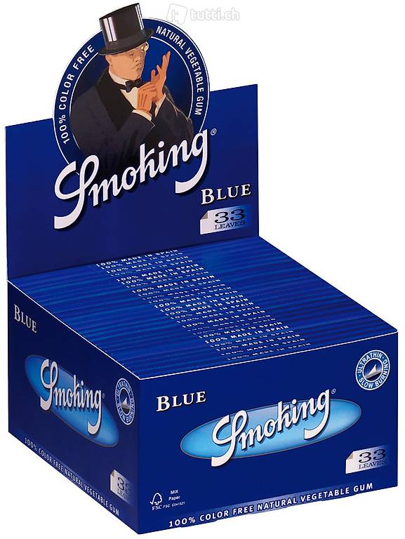  50 × SMOKING BLUE King Size Papers Blau 33 Blatt