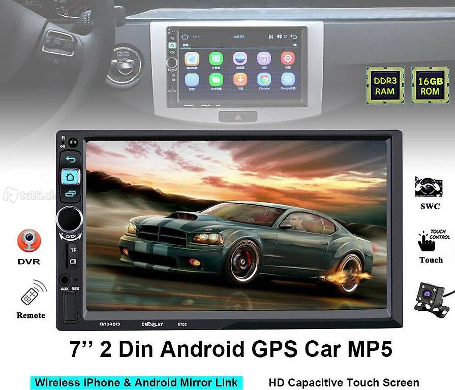  7 "2 Din Auto Bildschirm G P S Android + Kamera BT MP5 Touch