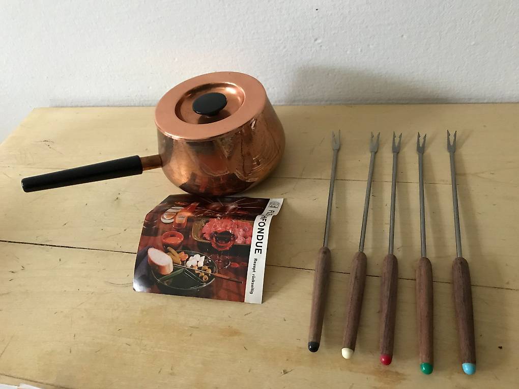 FONDUE BOURGUIGNON KUPFER-PFANNE inkl. 5 GABELN UND BRENNER im Kanton ...
