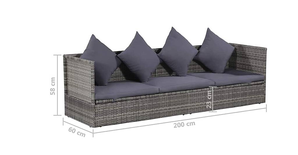 Garten-Sofabett Poly Rattan 200 x 60 x 58 cm Grau in Zug kaufen