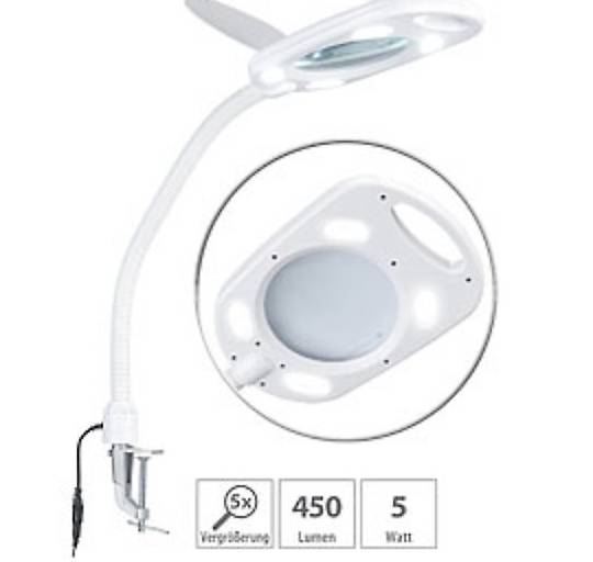 Glas-LED-Lupenleuchte mit 5-facher Vergrößerung, 5 Watt, 450
