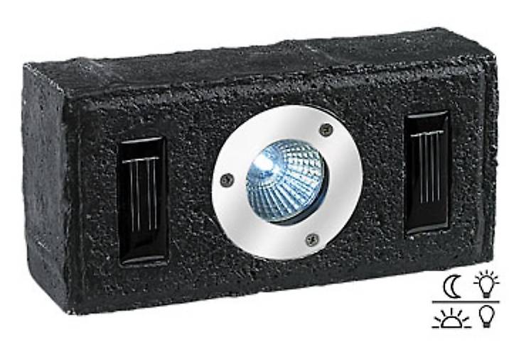 Solar-Pflasterstein mit LED-Strahler & Lichtsensor, schwarz