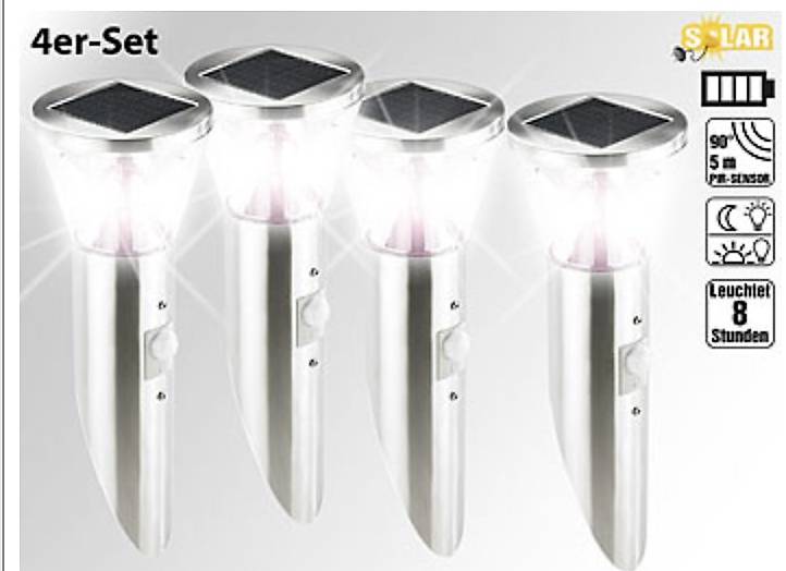 Solar-LED-Wandlampe in Edelstahl-Optik mit Bewegungsmelder,