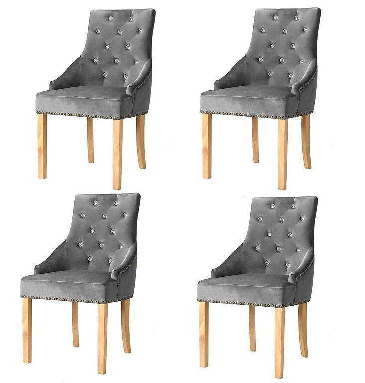 Esszimmerstühle 4 Stk. Massive Eiche und Samt Silbern in Zugo