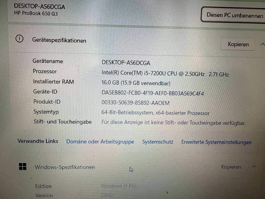 HP Probook 650 G3 i5-7200U / 16 GB DDR / 256 GB SSD im Kanton Thurgau ...