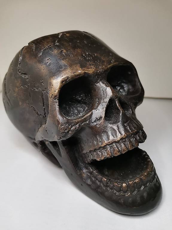 Bronze massiv Skulptur Totenkopf Aschenbecher