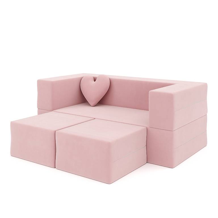 Divano Letto Per Bambini 3 In 1 - Pieghevole, Morbido, Rosa Principessa