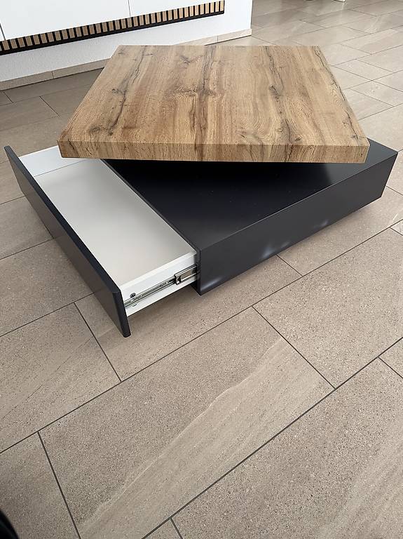 Easexcy Couchtisch 70x70x40 Cm Mit Drehbarer Platte - Hochglanz Sofatisch Mit 3 Schubladen In Weiß/Schwarz