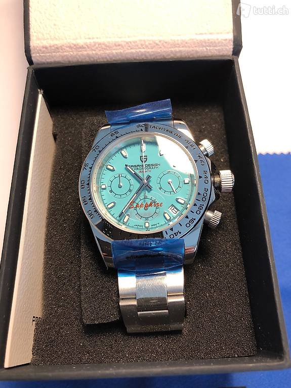Pagani Design Watch, Daytona style, Tiffany blue w/date