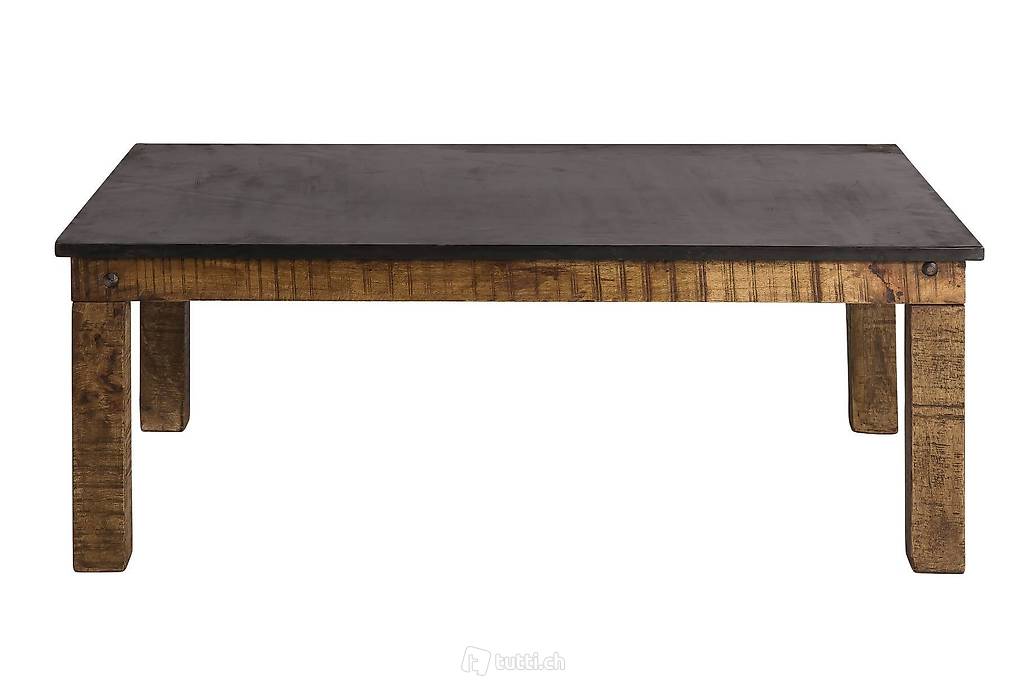  Clubtisch Salontisch Holz mit Metallplatte 120 x 70 cm