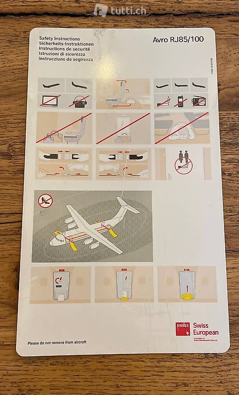 Swiss Avro RJ 100 Airlines Safety Card