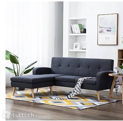 Sofa in L-Form Stoffbezug 186 x 136 x 79 cm Dunkelgrau