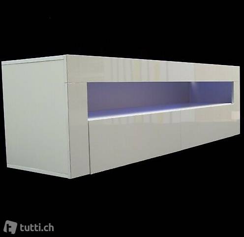  LED Lowboard TV-Schrank 155cm Hochglanz Fernsehschrank weiss
