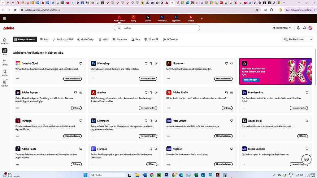Adobe Creative Cloud 2026 All Apps Abo 1 Jahr, PC/Mac 100GB im Kanton ...