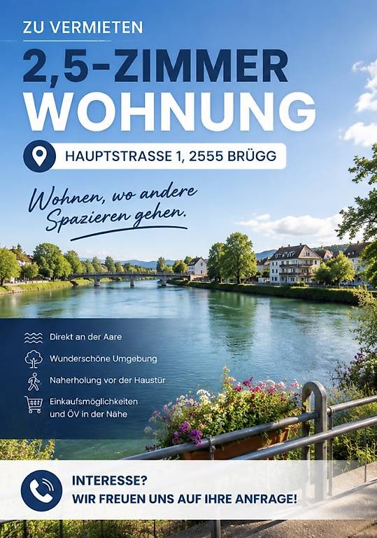 2.5-Zimmer-Wohnung direkt an der Aare in 2555 Brügg