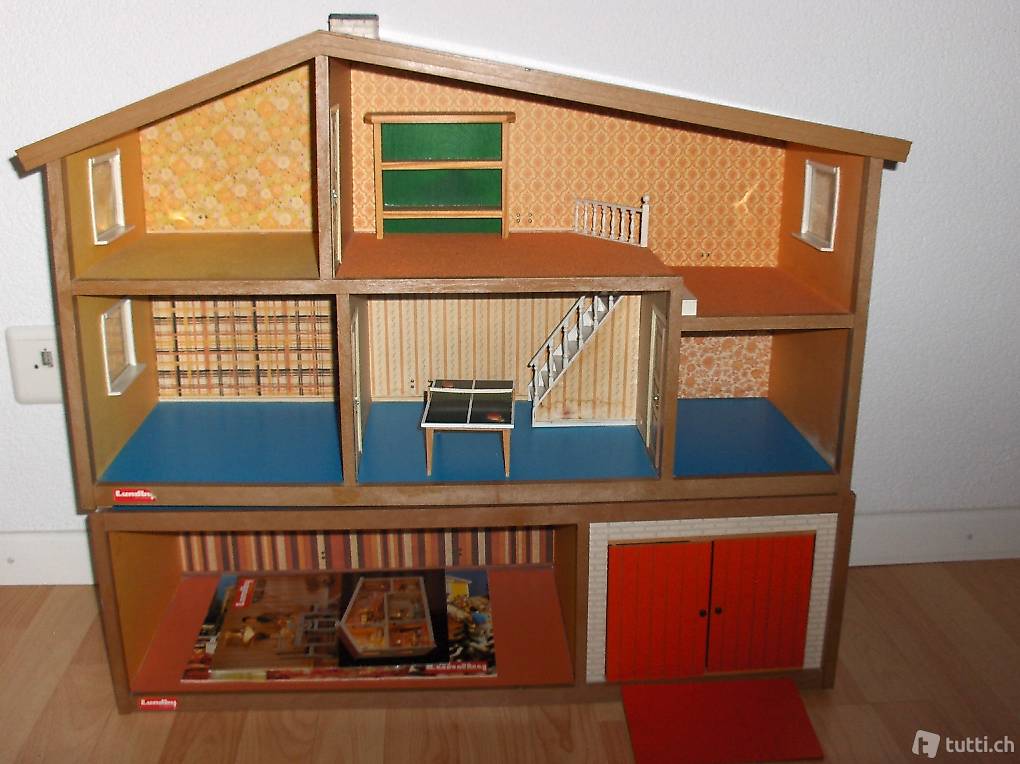 80er LUNDBY 3stöckiges Puppenhaus Babystube inkl. Möbel