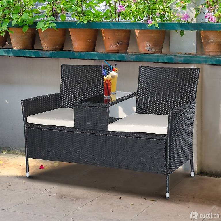  Poly Rattan Lounge Gartenbank rattan mit Tisch Gartensofa Si