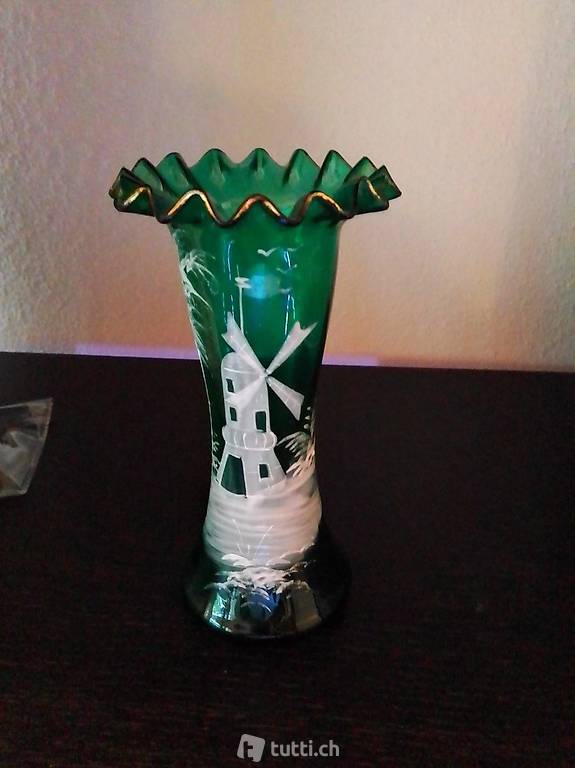 Hollndische Vase grün mit weissem Windrad