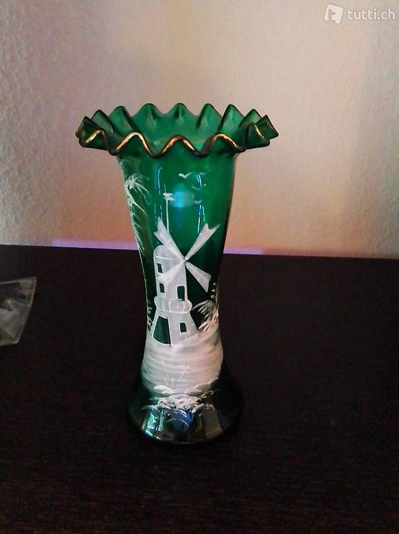 Hollndische Vase grün mit weissem Windrad